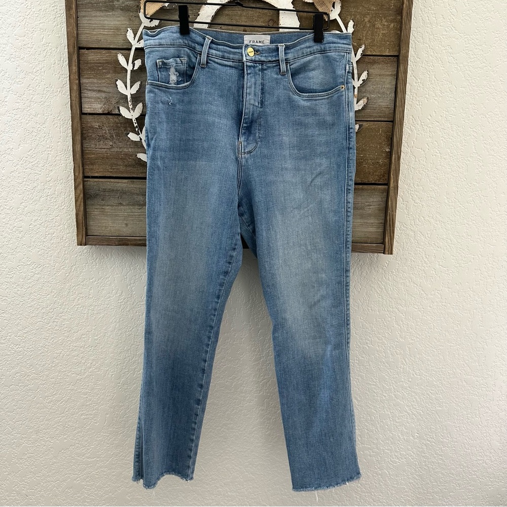 Frame Denim Le Sylvie Crop raw hem stretch denim jeans size 32